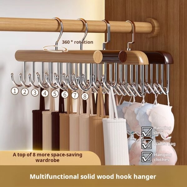 Wooden Clothes Hanger with Wavy Hooks – Multifunctional Storage Rack for Vests, Camisoles, Underwear, and Bras – Suitable for Home and Dorm Use